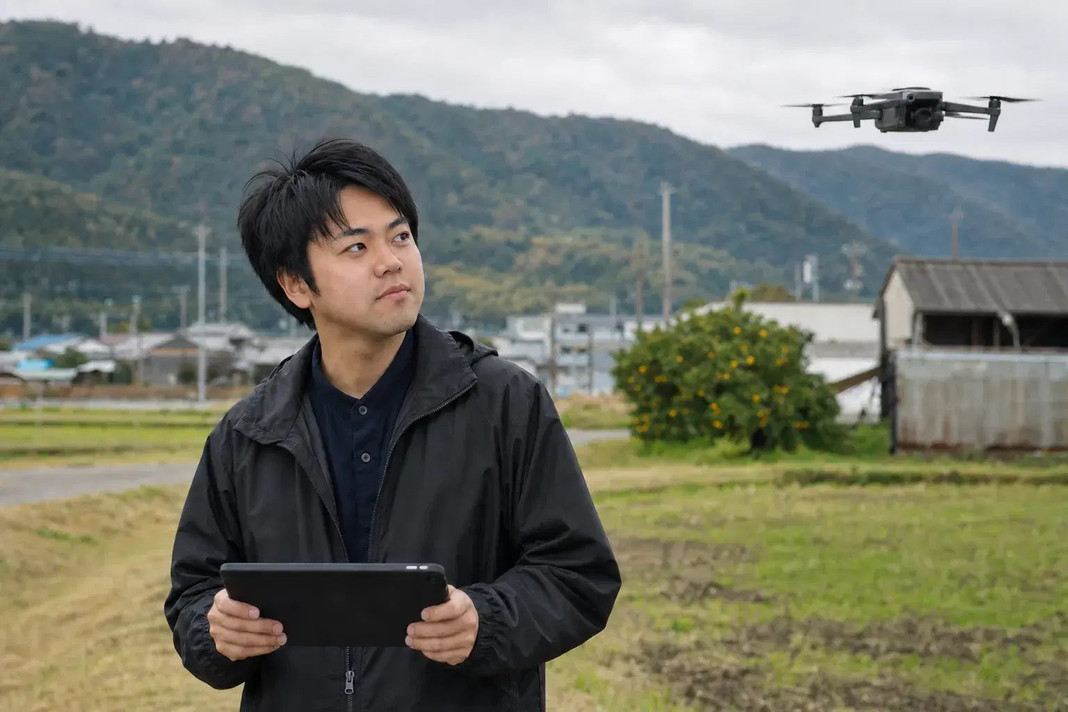 ドローンと現場AIを扱うフィールドイメージ