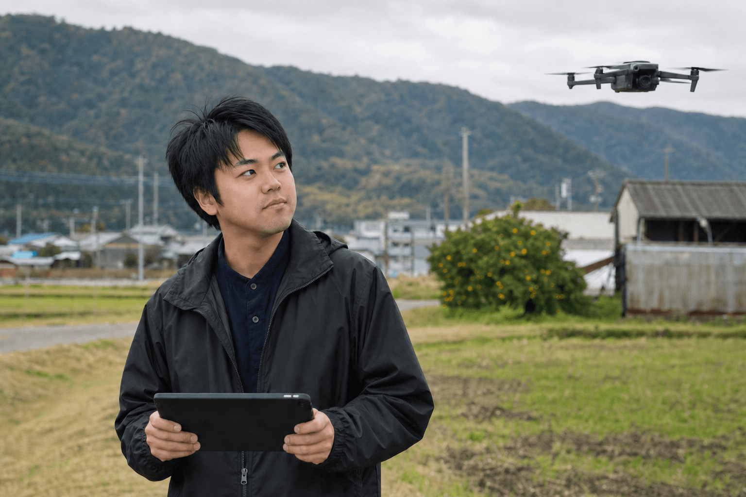 ドローンと現場AIを扱うフィールドイメージ